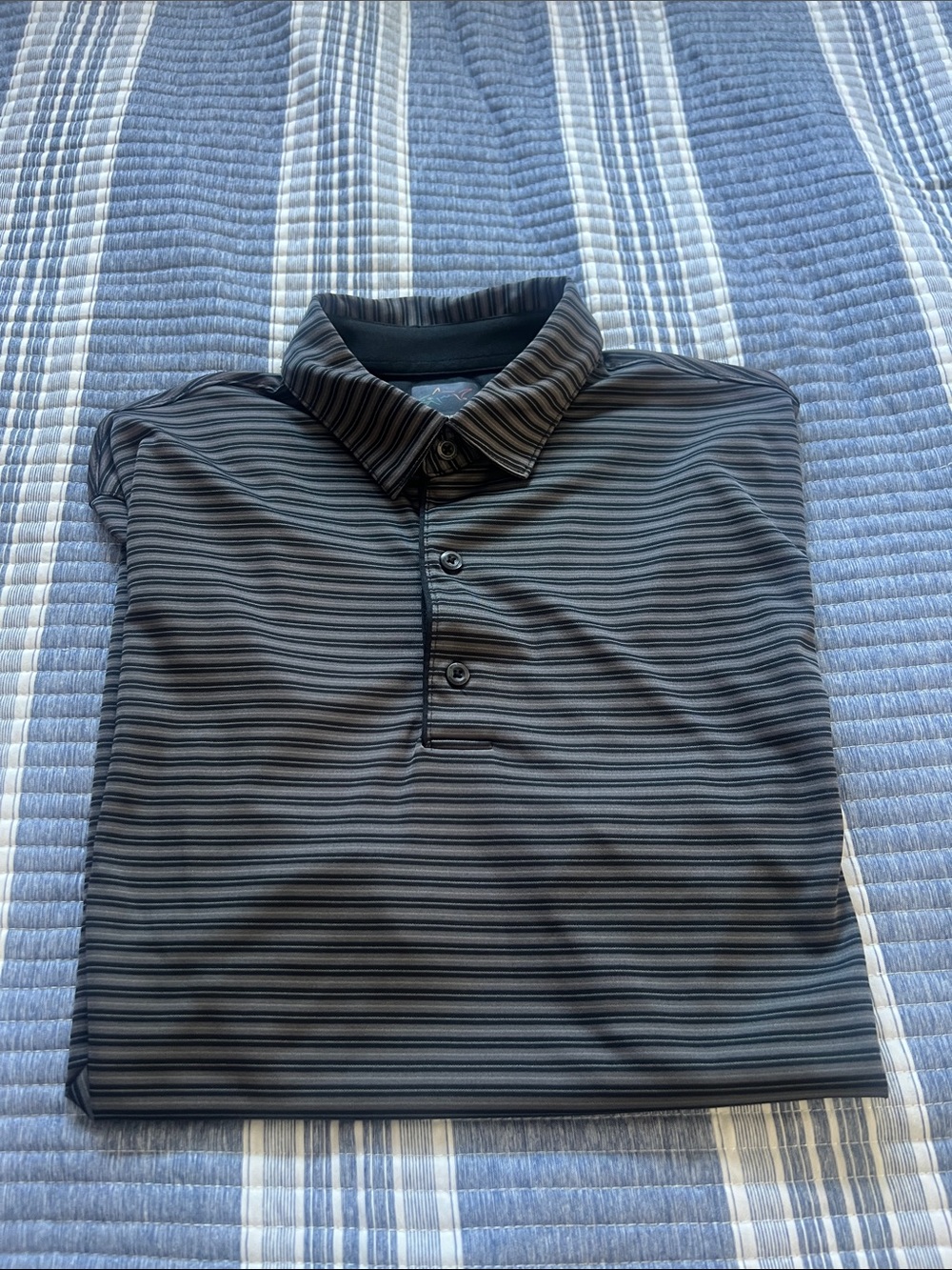 Greg Norman Collection Black and Gray Striped Polo Shirt, mens XL